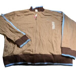OP Ocean Pacific Track Jacket Y2K Tan Brown Blue Stripe Fleece XXL New With Tags